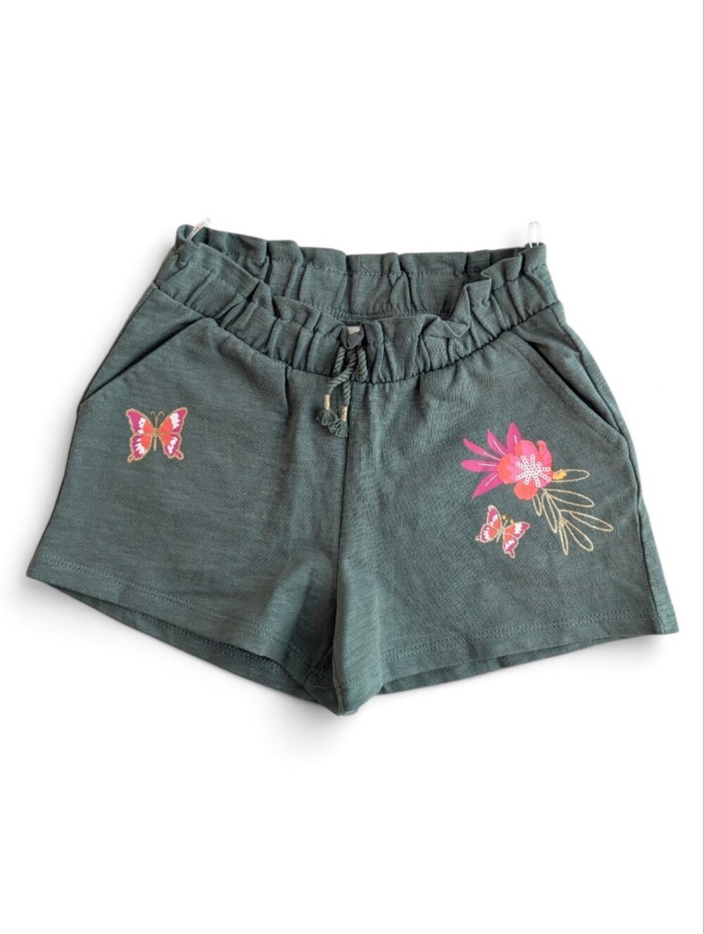 NWOT Girls' Green Floral & Butterfly Drawstring Shorts Size 7